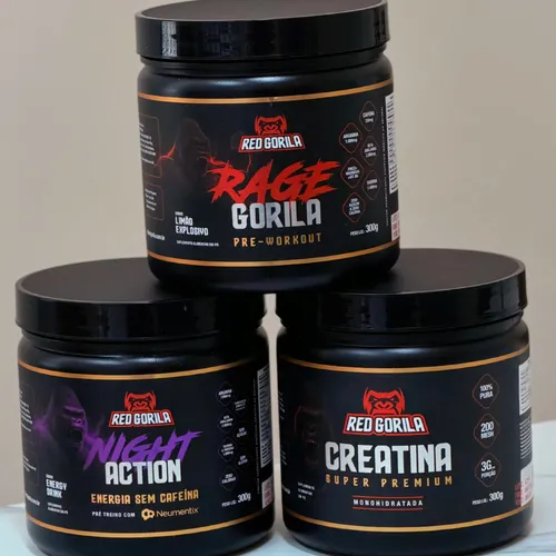 Combo Trinca Gorila - Creatina + Rage + Night Action
