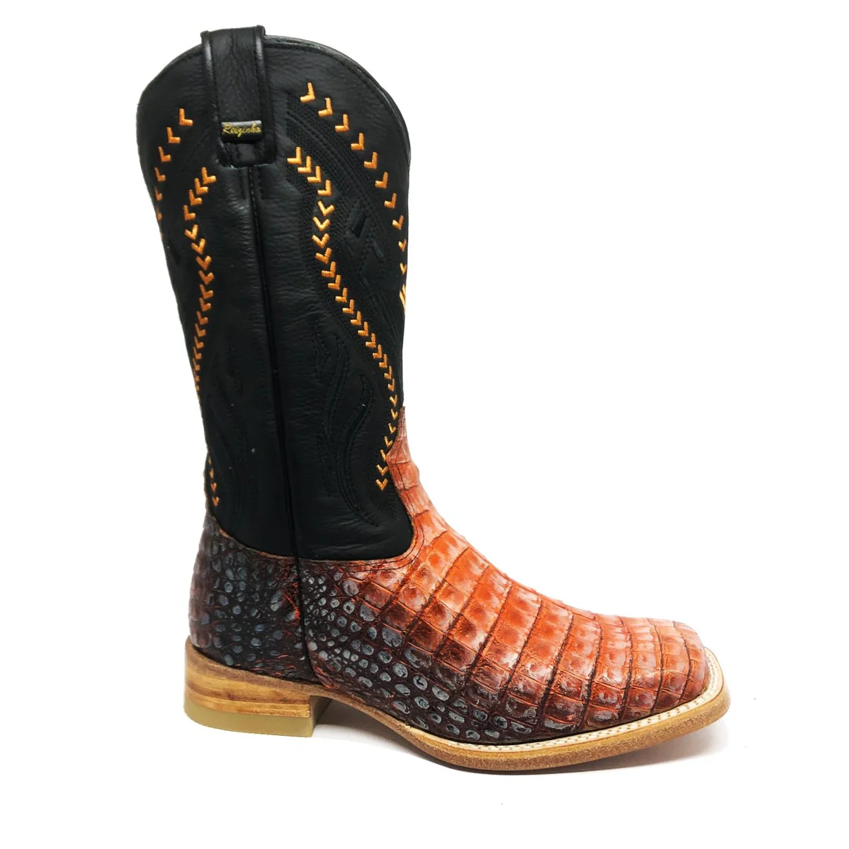 Bota Texana em Couro de Jacaré Darkness Orange | Reizinho Premium
