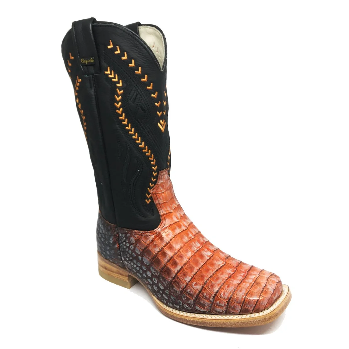 Bota Texana em Couro de Jacaré Darkness Orange | Reizinho Premium
