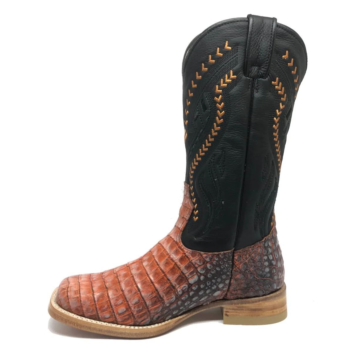 Bota Texana em Couro de Jacaré Darkness Orange | Reizinho Premium