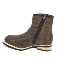 Bota De Couro De Jacaré Tabaco - Cano Curto, Bico Quadrado, Solado X-Flex Artesanal - imagem 4