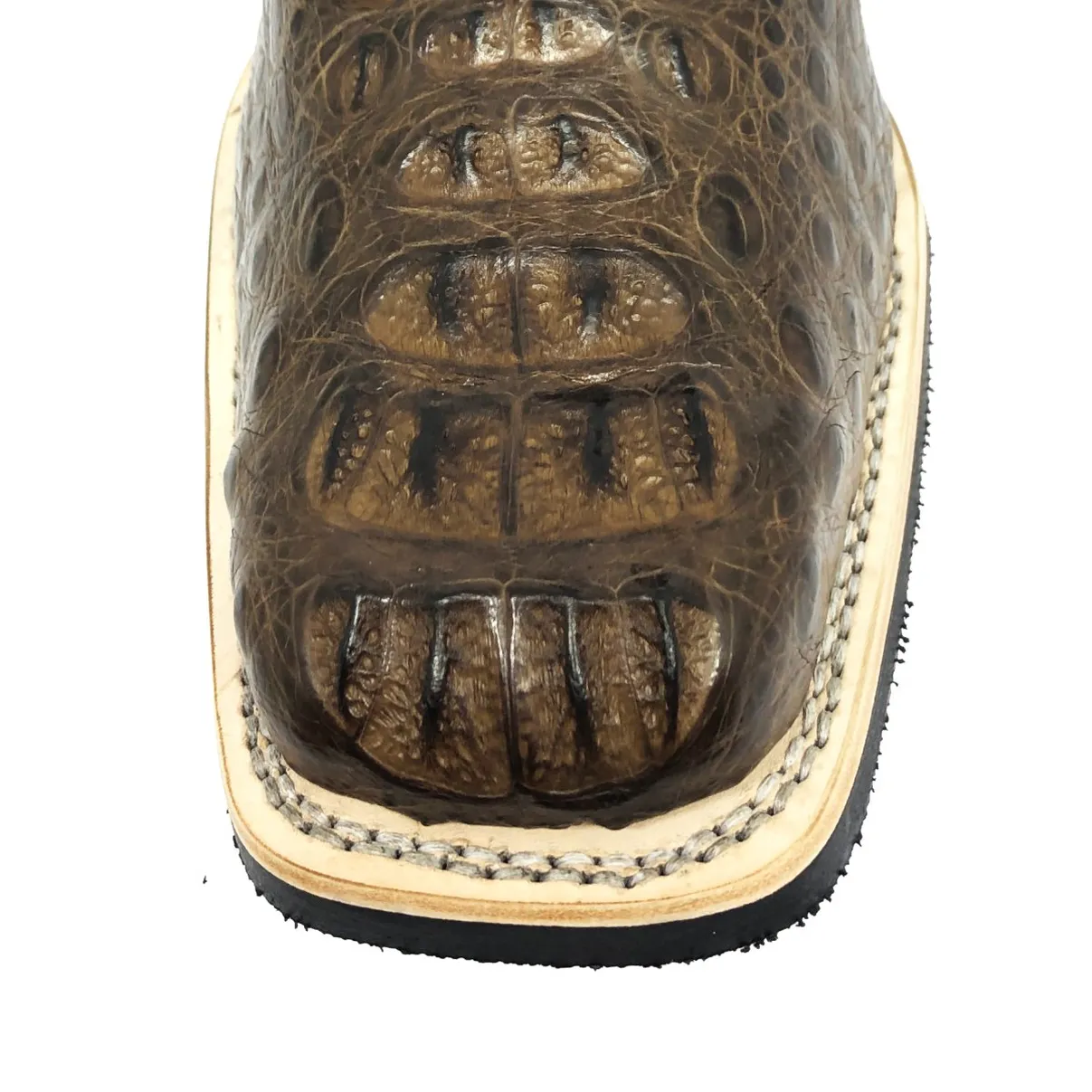 Bota De Couro De Jacaré Tabaco - Cano Curto, Bico Quadrado, Solado X-Flex Artesanal