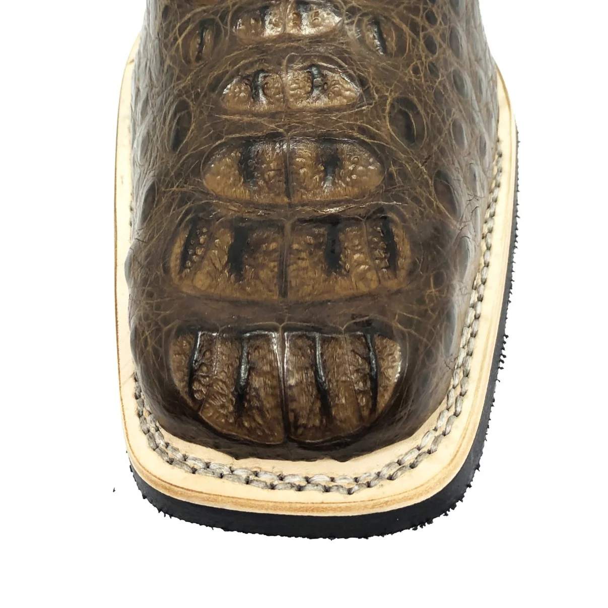 Bota De Couro De Jacaré Tabaco - Cano Curto, Bico Quadrado, Solado X-Flex Artesanal