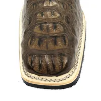 Bota De Couro De Jacaré Tabaco - Cano Curto, Bico Quadrado, Solado X-Flex Artesanal - imagem 3