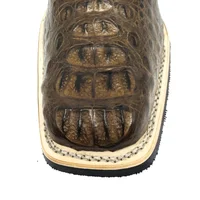 Bota De Couro De Jacaré Tabaco - Cano Curto, Bico Quadrado, Solado X-Flex Artesanal - imagem 2