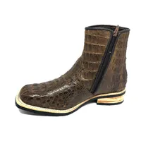 Bota De Couro De Jacaré Tabaco - Cano Curto, Bico Quadrado, Solado X-Flex Artesanal - imagem 2