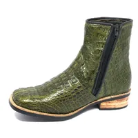 Bota de Couro de Jacaré Verde Musgo - Cano Curto, Bico Quadrado, Solado C-Flex Artesanal - imagem 1