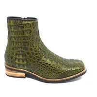 Bota de Couro de Jacaré Verde Musgo - Cano Curto, Bico Quadrado, Solado C-Flex Artesanal - imagem 4