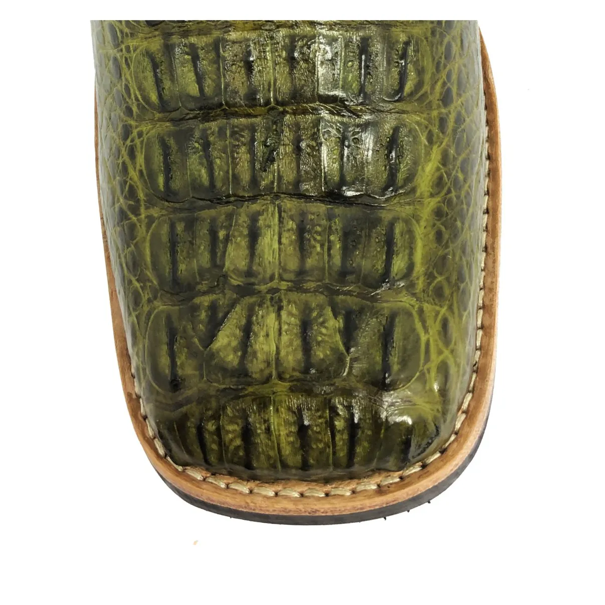 Bota de Couro de Jacaré Verde Musgo - Cano Curto, Bico Quadrado, Solado C-Flex Artesanal