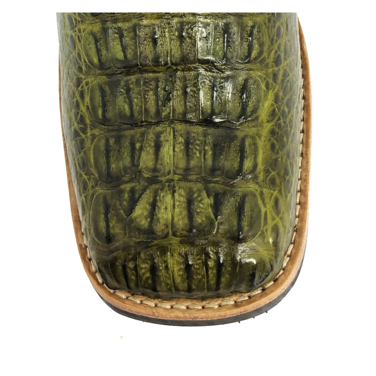 Bota de Couro de Jacaré Verde Musgo - Cano Curto, Bico Quadrado, Solado C-Flex Artesanal