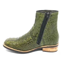 Bota de Couro de Jacaré Verde Musgo - Cano Curto, Bico Quadrado, Solado C-Flex Artesanal - imagem 2