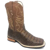 Bota Texana Reizinho Premium de Couro Legítimo de Jacaré Tabaco - Cano Médio, Bico Quadrado - Solado X-Flex Artesanal - imagem 6