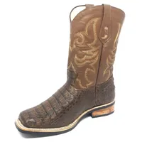 Bota Texana Reizinho Premium de Couro Legítimo de Jacaré Tabaco - Cano Médio, Bico Quadrado - Solado X-Flex Artesanal - imagem 5