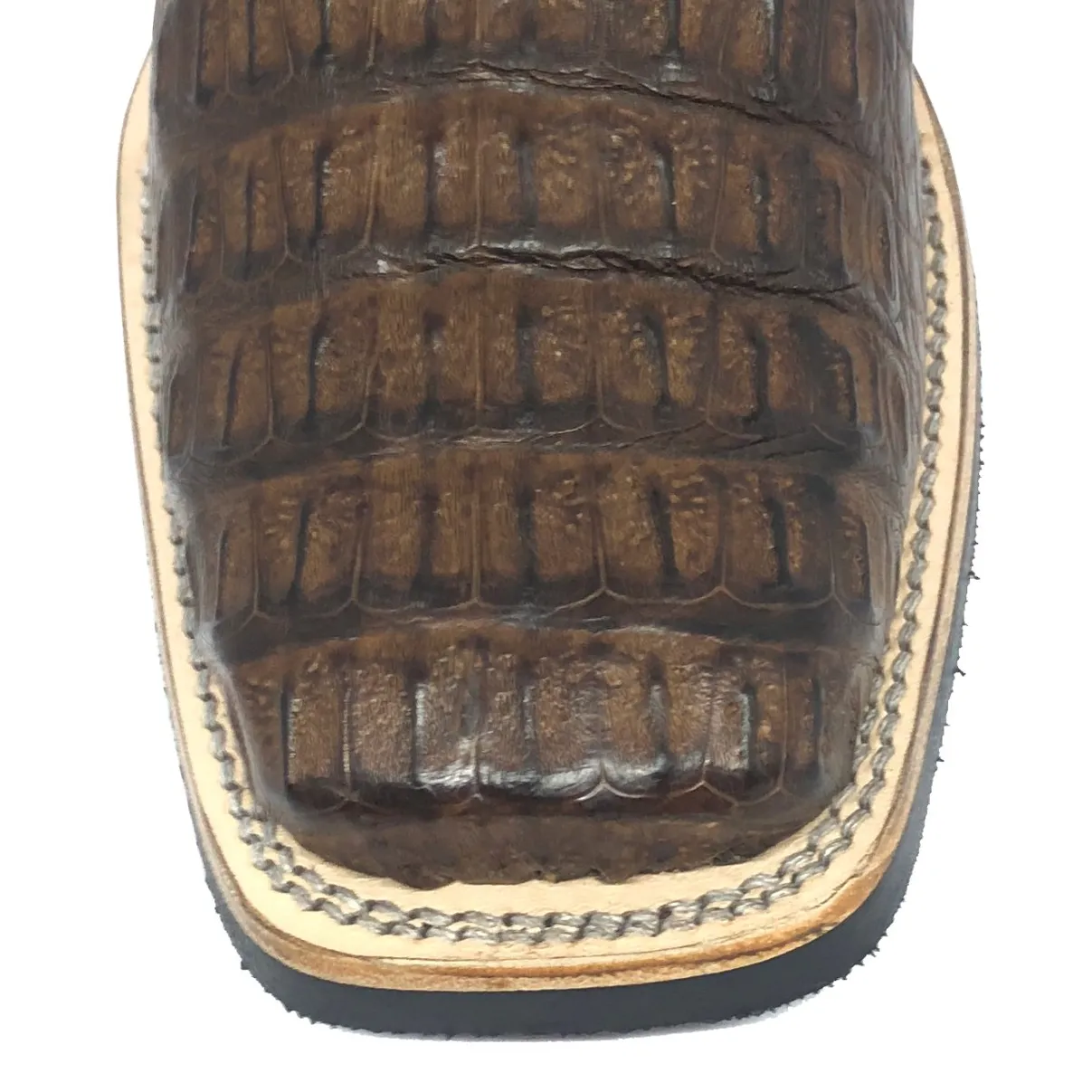 Bota Texana Reizinho Premium de Couro Legítimo de Jacaré Tabaco - Cano Médio, Bico Quadrado - Solado X-Flex Artesanal