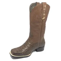 Bota Texana Reizinho Premium de Couro Legítimo de Jacaré Tabaco LIMITED EDITION - Cano Alto, Bico Quadrado - Solado de Couro Artesanal | Reizinho Botas - imagem 5