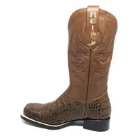 Bota Texana Reizinho Premium de Couro Legítimo de Jacaré Tabaco LIMITED EDITION - Cano Alto, Bico Quadrado - Solado de Couro Artesanal | Reizinho Botas - imagem 2