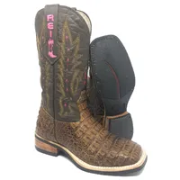 Bota Texana Reizinho Premium de Couro Legítimo de Jacaré Tabaco LIMITED EDITION - Cano Alto, Bico Quadrado - Solado X-Flex Artesanal | Reizinho Botas - imagem 1