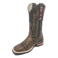 Bota Texana Reizinho Premium de Couro Legítimo de Jacaré Tabaco LIMITED EDITION - Cano Alto, Bico Quadrado - Solado X-Flex Artesanal | Reizinho Botas - imagem 5
