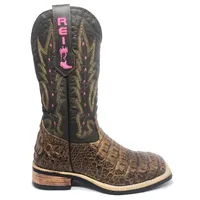 Bota Texana Reizinho Premium de Couro Legítimo de Jacaré Tabaco LIMITED EDITION - Cano Alto, Bico Quadrado - Solado X-Flex Artesanal | Reizinho Botas - imagem 4