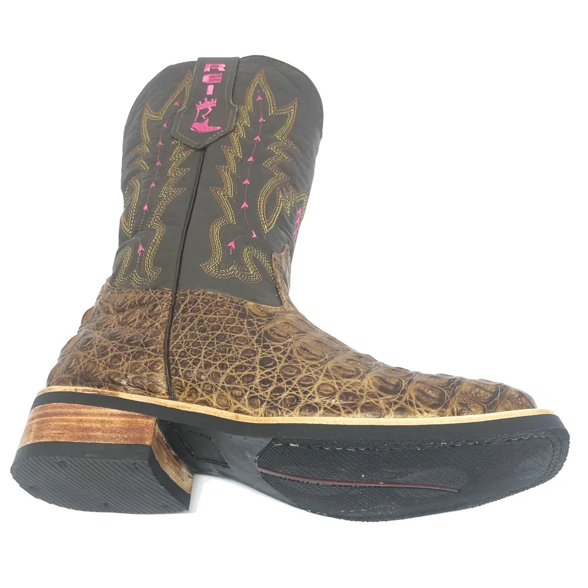 Bota Texana Reizinho Premium de Couro Legítimo de Jacaré Tabaco LIMITED EDITION - Cano Alto, Bico Quadrado - Solado X-Flex Artesanal | Reizinho Botas