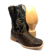 Bota Texana Reizinho Premium de Couro Legítimo de Jacaré Tabaco LIMITED EDITION - Cano Médio, Bico Quadrado - Solado de Couro Artesanal | Reizinho Botas - imagem 1