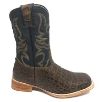 Bota Texana Reizinho Premium de Couro Legítimo de Jacaré Tabaco LIMITED EDITION - Cano Médio, Bico Quadrado - Solado de Couro Artesanal | Reizinho Botas - imagem 4