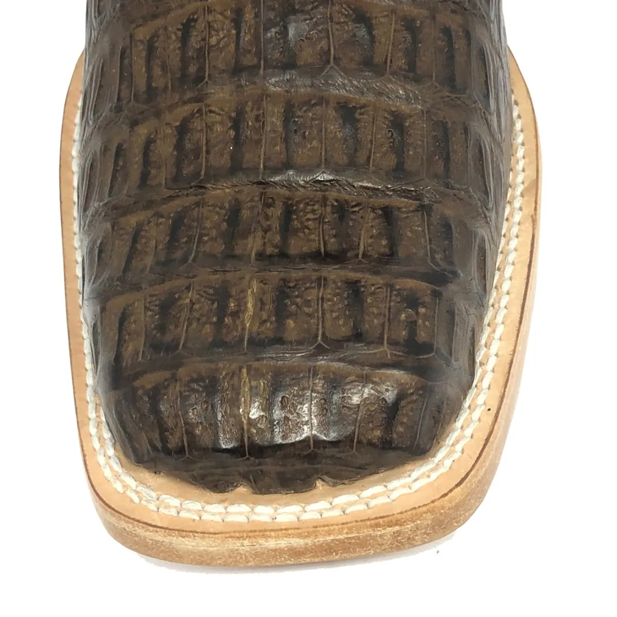 Bota Texana Reizinho Premium de Couro Legítimo de Jacaré Tabaco LIMITED EDITION - Cano Médio, Bico Quadrado - Solado de Couro Artesanal | Reizinho Botas