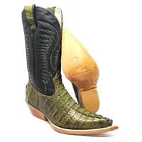 Bota Texana Reizinho Premium de Couro Legítimo de Jacaré Verde Musgo Rabo LIMITED EDITION - Cano Alto, Bico Fino - Solado de Couro Artesanal | Reizinho Botas - imagem 1