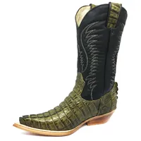 Bota Texana Reizinho Premium de Couro Legítimo de Jacaré Verde Musgo Rabo LIMITED EDITION - Cano Alto, Bico Fino - Solado de Couro Artesanal | Reizinho Botas - imagem 4