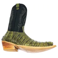 Bota Texana Reizinho Premium de Couro Legítimo de Jacaré Verde Musgo Rabo LIMITED EDITION - Cano Alto, Bico Fino - Solado de Couro Artesanal | Reizinho Botas - imagem 6