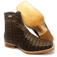 Bota Texana Reizinho Premium de Couro Legítimo de Jacaré Tabaco Rabo LIMITED EDITION - Cano Curto, Bico Quadrado - Solado de Couro Artesanal - imagem 1