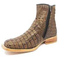 Bota Texana Reizinho Premium de Couro Legítimo de Jacaré Tabaco Rabo LIMITED EDITION - Cano Curto, Bico Quadrado - Solado de Couro Artesanal - imagem 5