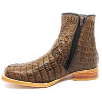 Bota Texana Reizinho Premium de Couro Legítimo de Jacaré Tabaco Rabo LIMITED EDITION - Cano Curto, Bico Quadrado - Solado de Couro Artesanal - imagem 2