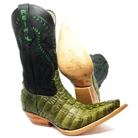 Bota Texana Reizinho Premium de Couro Legítimo de Jacaré Verde Musgo Rabo LIMITED EDITION - Cano Alto, Bico Fino - Solado de Couro Artesanal - imagem 1
