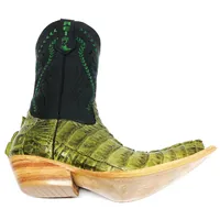 Bota Texana Reizinho Premium de Couro Legítimo de Jacaré Verde Musgo Rabo LIMITED EDITION - Cano Alto, Bico Fino - Solado de Couro Artesanal - imagem 3