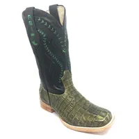Bota Texana Reizinho Premium de Couro Legítimo de Jacaré Verde Musgo Rabo LIMITED EDITION - Cano Alto, Bico Quadrado - Solado de Couro Artesanal | Reizinho Botas - imagem 6