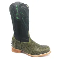 Bota Texana Reizinho Premium de Couro Legítimo de Jacaré Verde Musgo Rabo LIMITED EDITION - Cano Alto, Bico Quadrado - Solado de Couro Artesanal | Reizinho Botas - imagem 3