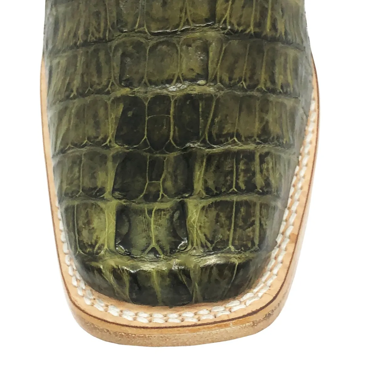 Bota Texana Reizinho Premium de Couro Legítimo de Jacaré Verde Musgo Rabo LIMITED EDITION - Cano Alto, Bico Quadrado - Solado de Couro Artesanal | Reizinho Botas