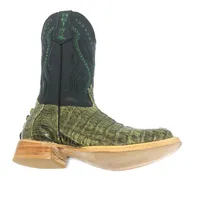 Bota Texana Reizinho Premium de Couro Legítimo de Jacaré Verde Musgo Rabo LIMITED EDITION - Cano Alto, Bico Quadrado - Solado de Couro Artesanal | Reizinho Botas - imagem 7