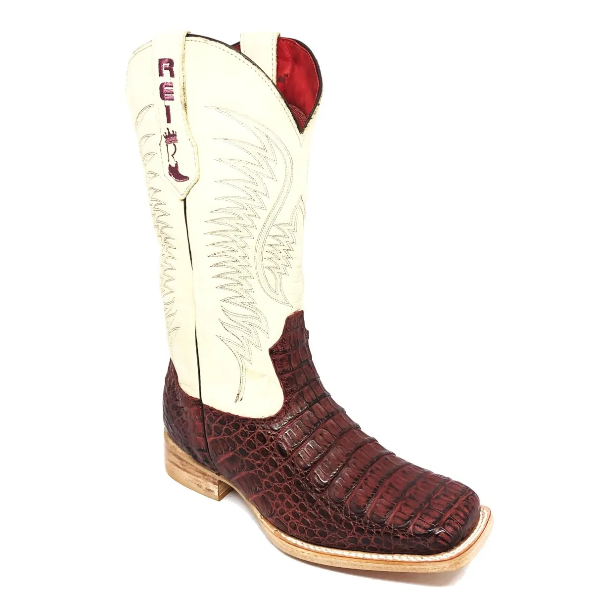 Bota Texana Reizinho Premium de Couro Legítimo de Jacaré Vinho LIMITED EDITION - Cano Alto, Bico Quadrado - Solado de Couro Artesanal | Reizinho Botas