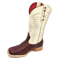 Bota Texana Reizinho Premium de Couro Legítimo de Jacaré Vinho LIMITED EDITION - Cano Alto, Bico Quadrado - Solado de Couro Artesanal | Reizinho Botas - imagem 5
