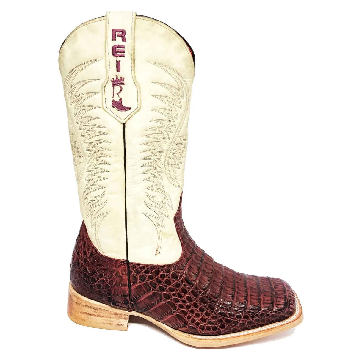 Bota Texana Reizinho Premium de Couro Legítimo de Jacaré Vinho LIMITED EDITION - Cano Alto, Bico Quadrado - Solado de Couro Artesanal | Reizinho Botas