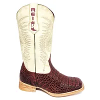 Bota Texana Reizinho Premium de Couro Legítimo de Jacaré Vinho LIMITED EDITION - Cano Alto, Bico Quadrado - Solado de Couro Artesanal | Reizinho Botas - imagem 3