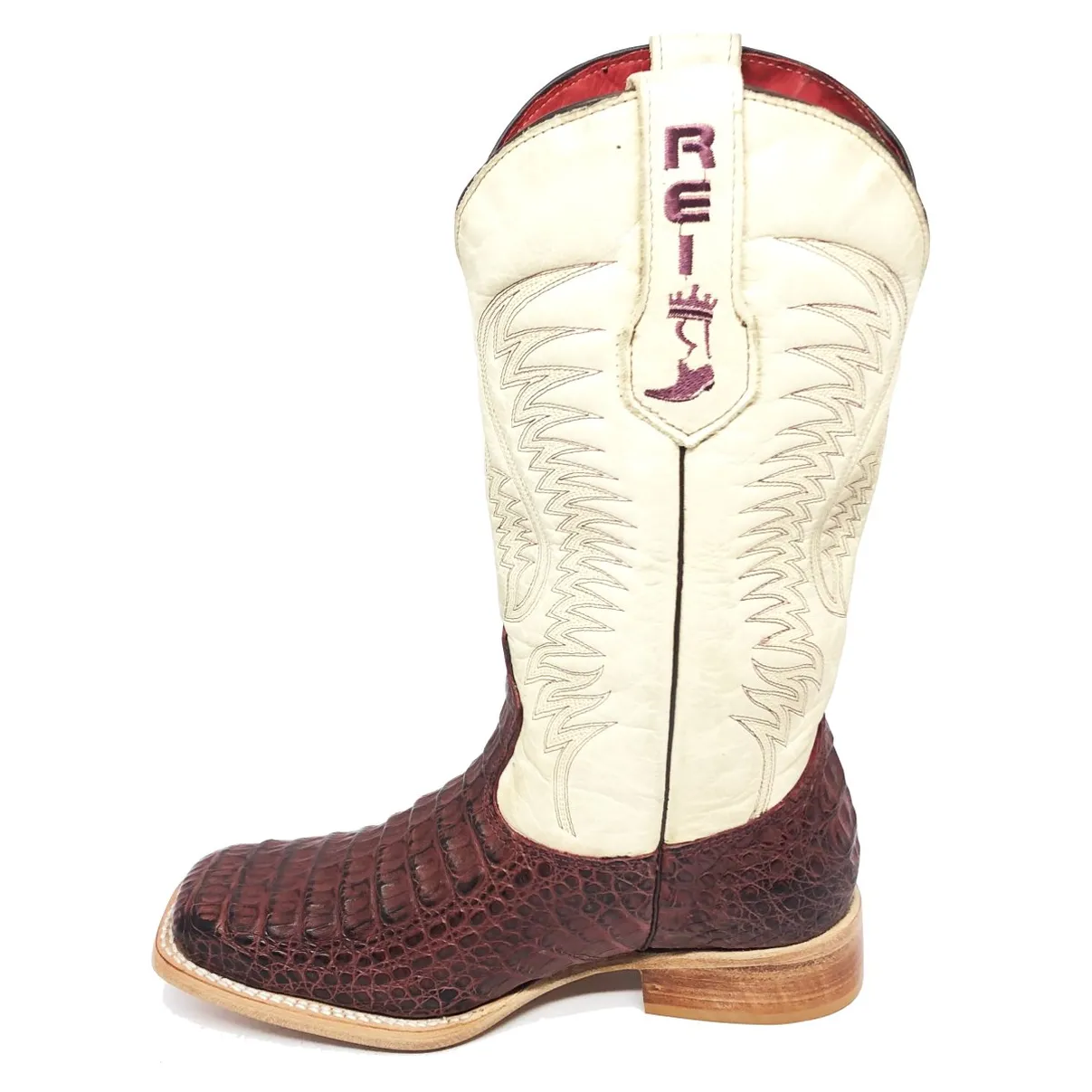 Bota Texana Reizinho Premium de Couro Legítimo de Jacaré Vinho LIMITED EDITION - Cano Alto, Bico Quadrado - Solado de Couro Artesanal | Reizinho Botas