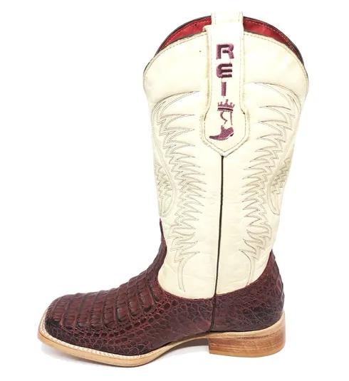 Bota Texana Reizinho Premium de Couro Legítimo de Jacaré Vinho LIMITED EDITION - Cano Alto, Bico Quadrado - Solado de Couro Artesanal | Reizinho Botas
