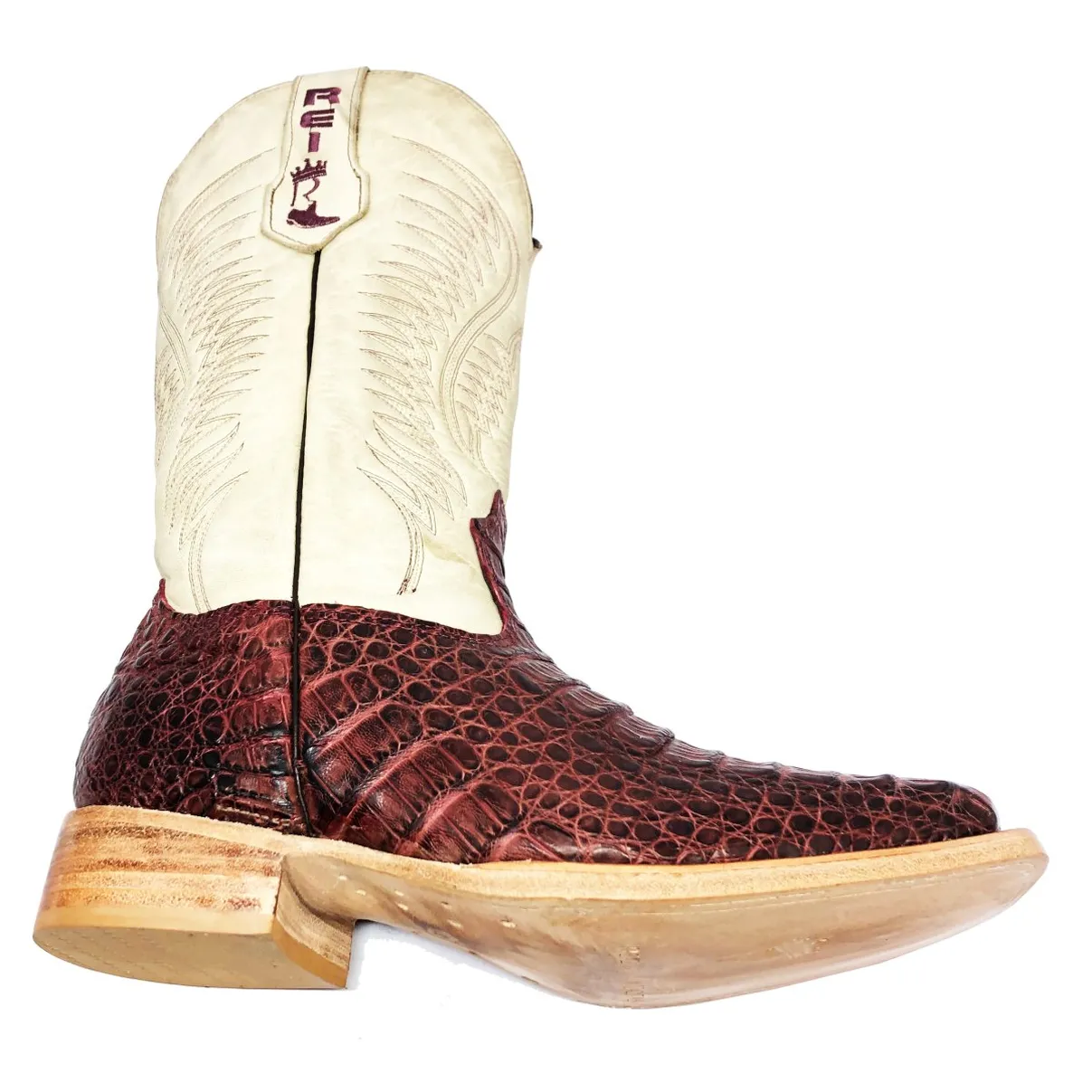 Bota Texana Reizinho Premium de Couro Legítimo de Jacaré Vinho LIMITED EDITION - Cano Alto, Bico Quadrado - Solado de Couro Artesanal | Reizinho Botas