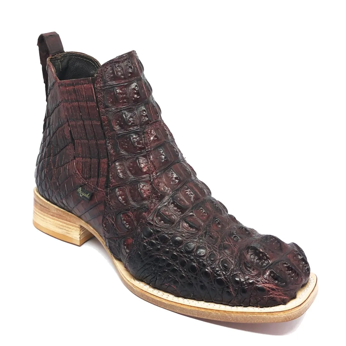 Bota Texana Reizinho Premium de Couro Legítimo de Jacaré Vinho LIMITED EDITION - Cano Curto, Bico Fino - Solado de Couro Artesanal