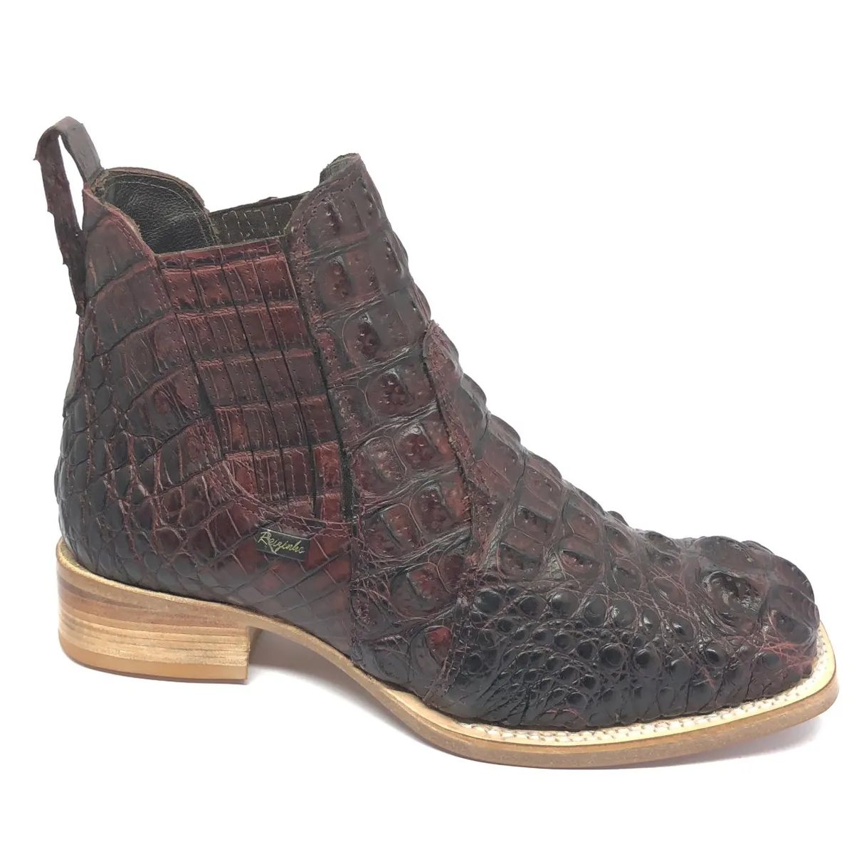 Bota Texana Reizinho Premium de Couro Legítimo de Jacaré Vinho LIMITED EDITION - Cano Curto, Bico Fino - Solado de Couro Artesanal