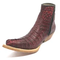 Bota Texana Reizinho Premium de Couro Legítimo de Jacaré Vinho Rabo LIMITED EDITION - Cano Curto, Bico Fino - Solado de Couro Artesanal - imagem 6