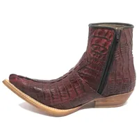 Bota Texana Reizinho Premium de Couro Legítimo de Jacaré Vinho Rabo LIMITED EDITION - Cano Curto, Bico Fino - Solado de Couro Artesanal - imagem 2